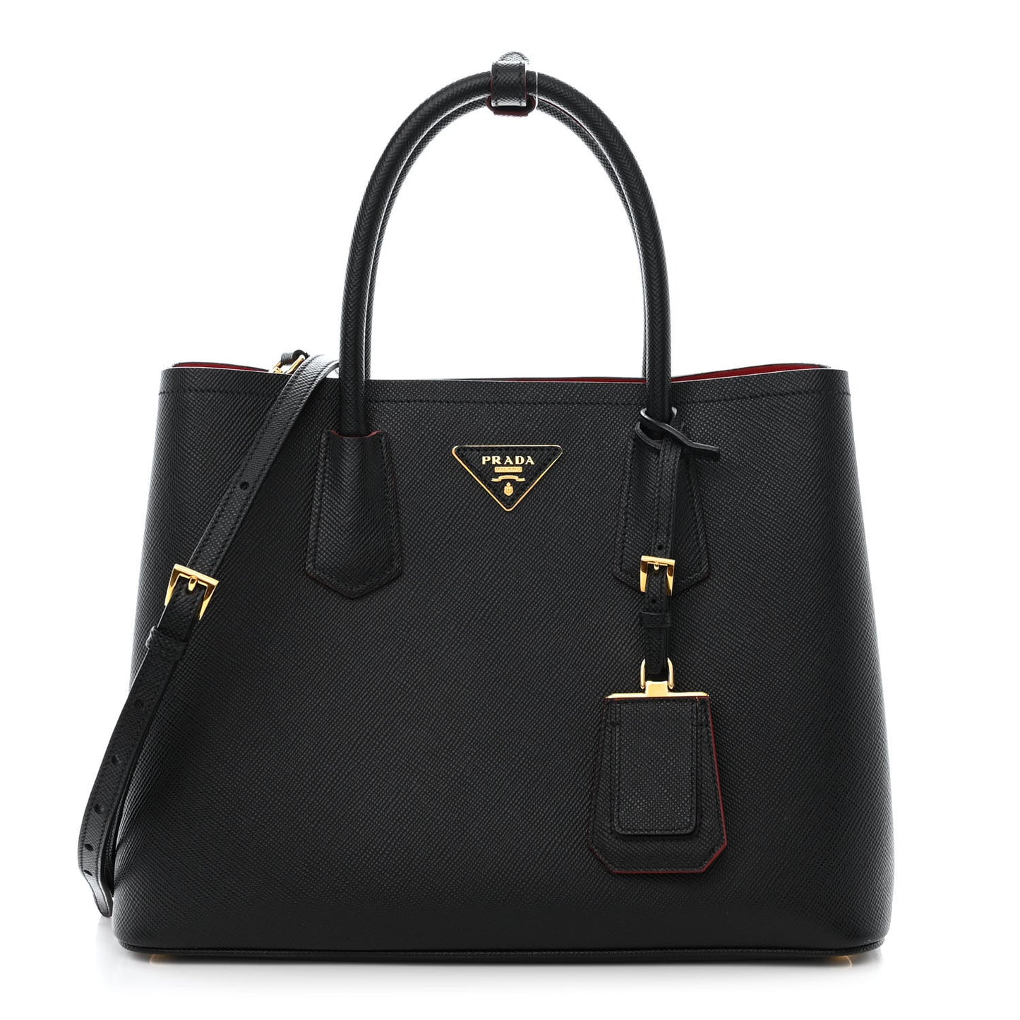 Saffiano Cuir Small Double Bag Black Fuoco