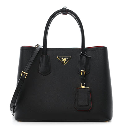 Prada Saffiano Cuir Small Double Bag Black Fuoco 1 of 14