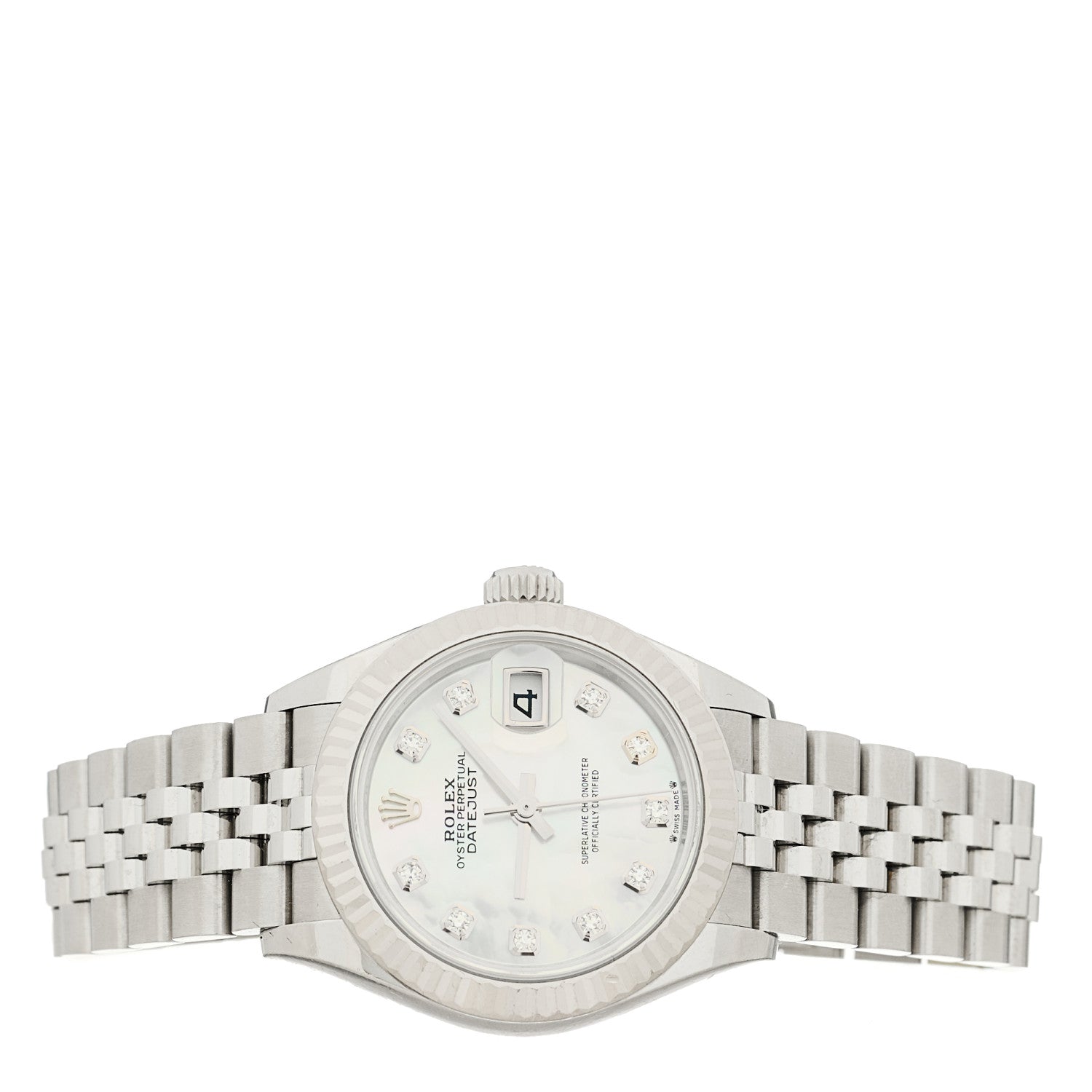 Rolex Stainless Steel 18K White Gold Diamond Mother of Pearl 28mm Oyster Perpetual Datejust Watch 279174 2 of 5