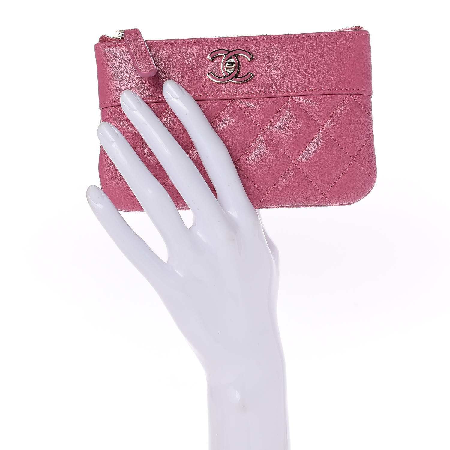 Chanel Sheepskin Quilted Small Vintage Mademoiselle Cosmetic Case Dark Pink 2 of 11