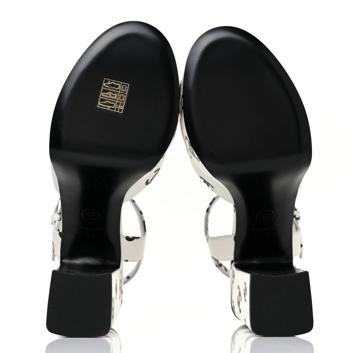 Chanel Printed Lambskin Coco Beach Platform Sandals 39 White Black 7 of 10