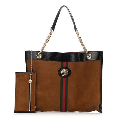 Gucci Suede Patent Large Rajah Chain Tote Nocciola Black 2 of 19