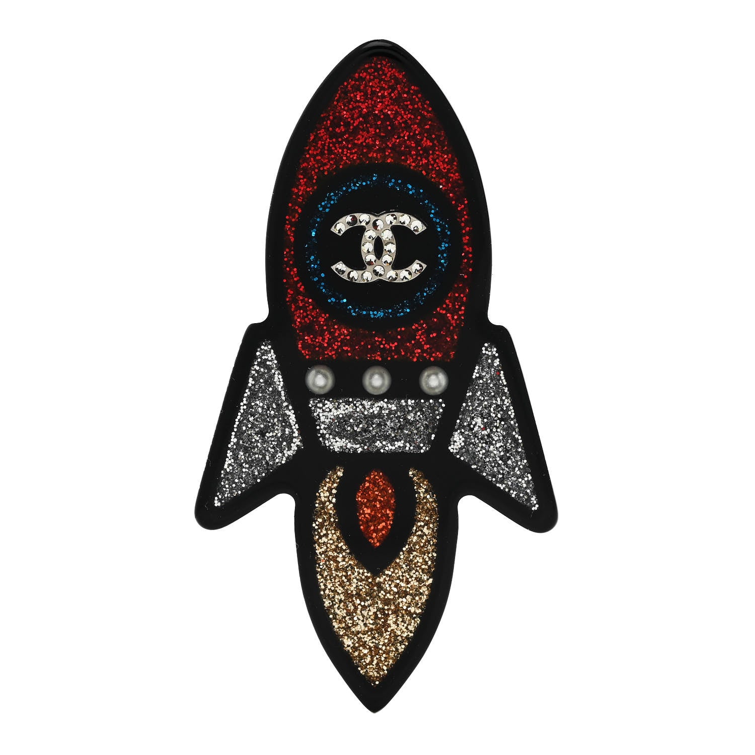 Chanel Glittered Resin Pearl CC Rocket Brooch Multicolor 1 of 4