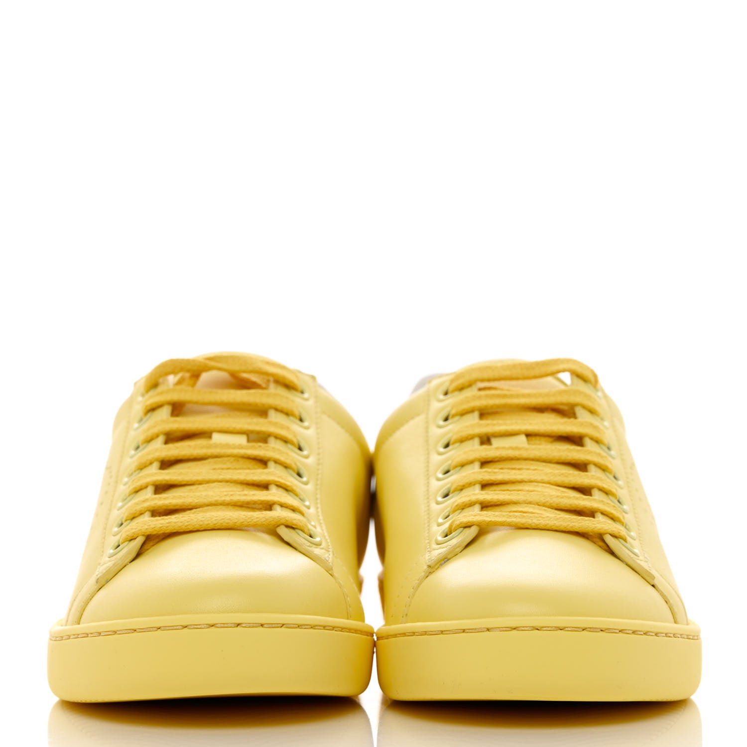 Gucci Calfskin Interlocking G Perforated Womens Ace Sneakers 35 Banana Straw Yellow 2 of 10