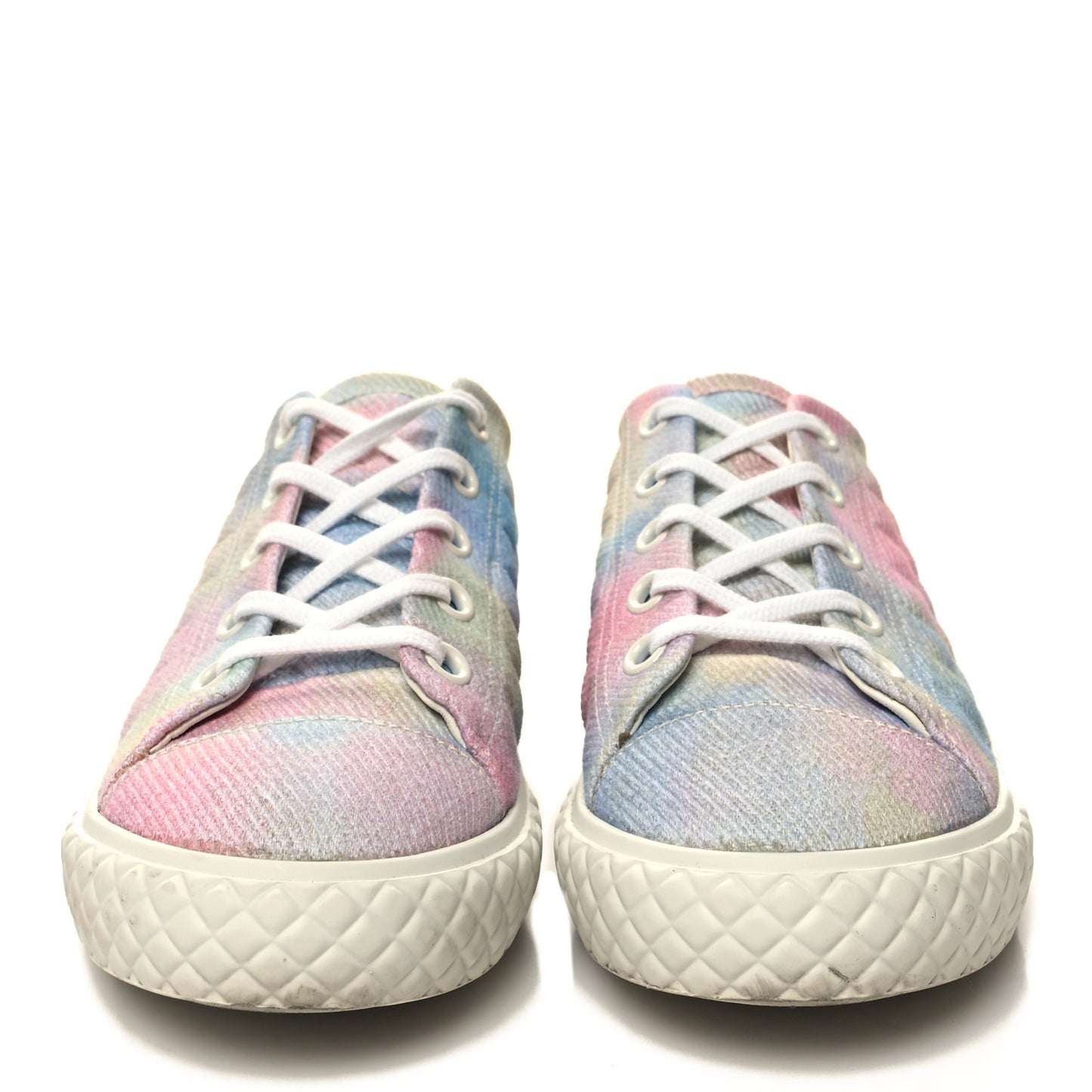 Printed Fabric Quilted Sneakers 38 Green Pink Blue