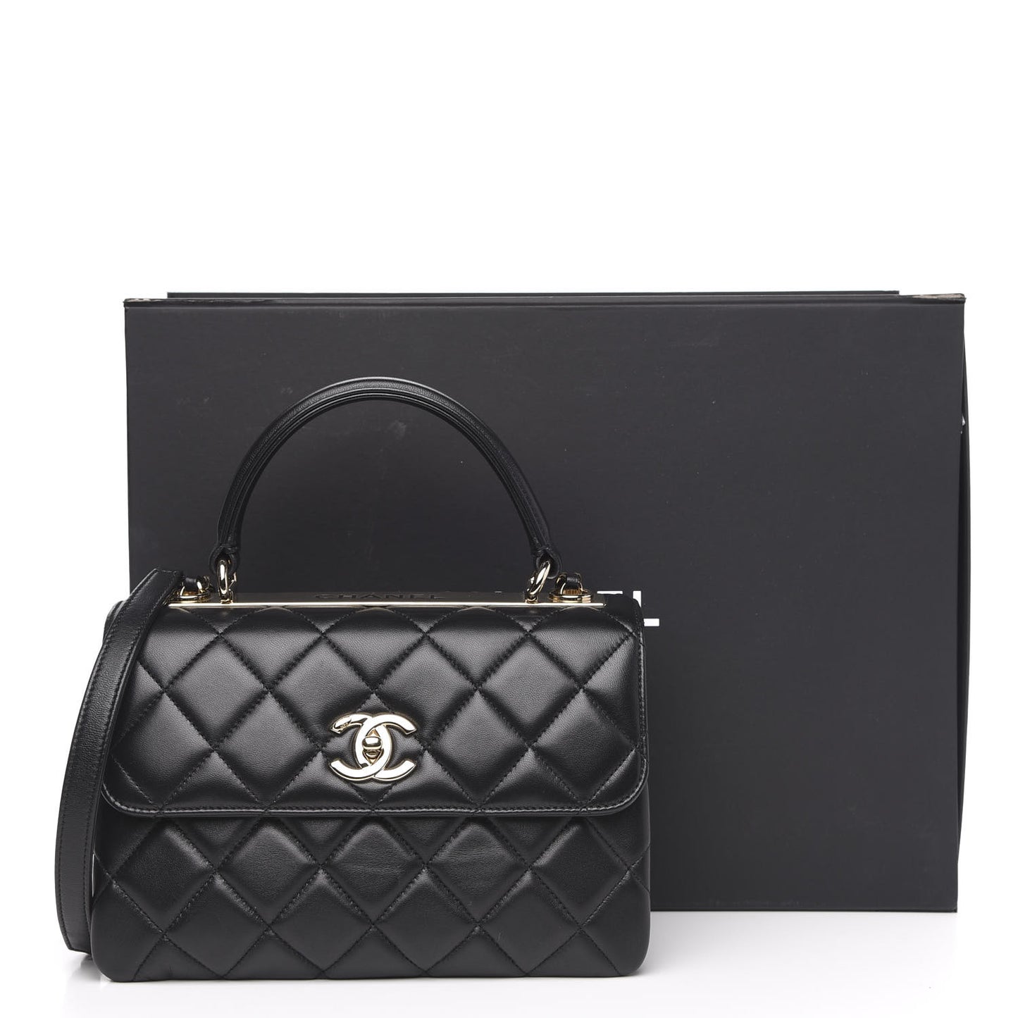 Lambskin Quilted Small Trendy CC Dual Handle Flap Bag Black