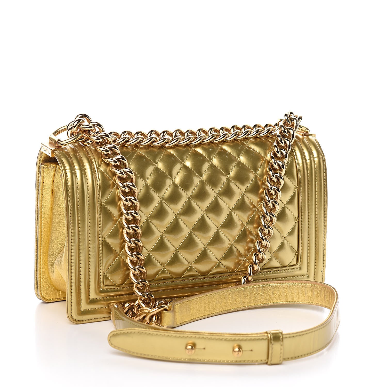 Chanel Metallic Patent Calfskin Quilted Medium Boy Flap Gold 3 of 16