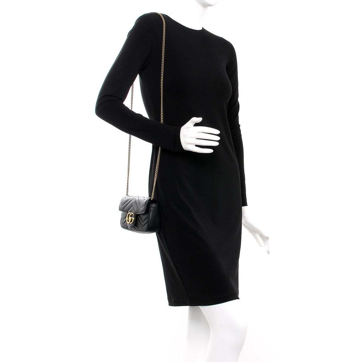 Gucci Calfskin Matelasse Super Mini GG Marmont Shoulder Bag Black 2 of 10
