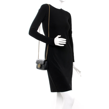 Gucci Calfskin Matelasse Super Mini GG Marmont Shoulder Bag Black 2 of 10