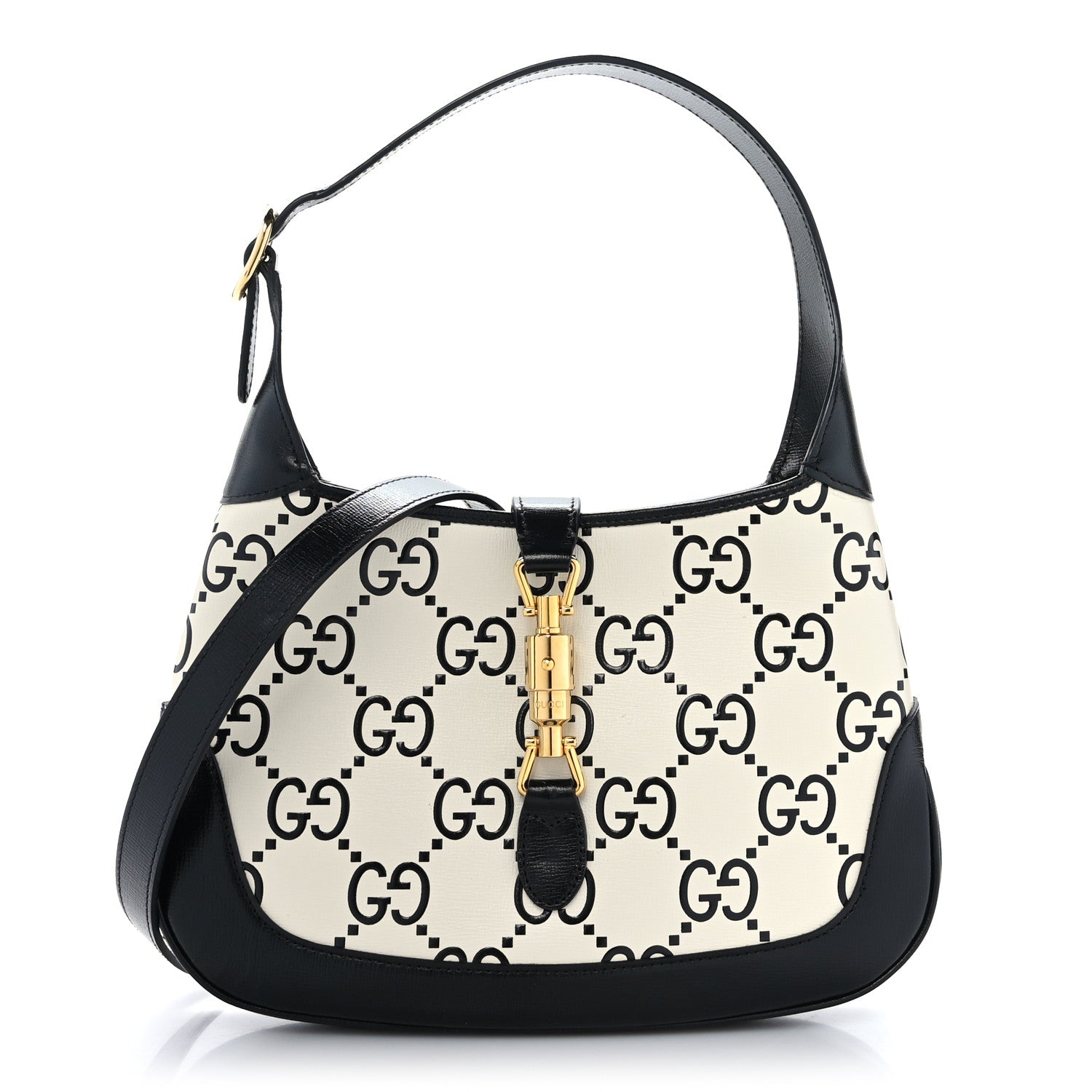 Gucci Azalea Calfskin GG Monogram Bi-Color Debossed Small Jackie 1961 Hobo Mystic White Black 1 of 9