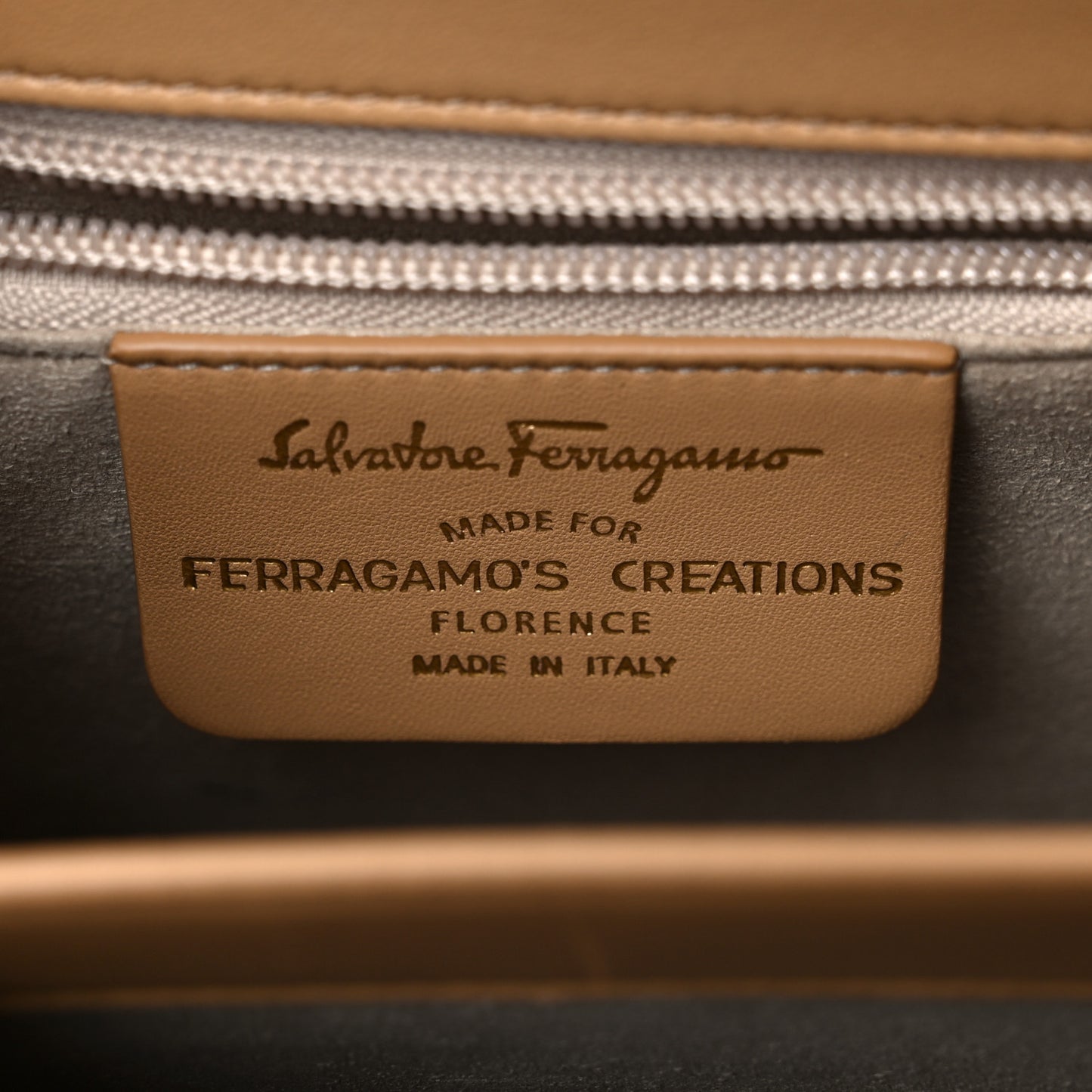 Brushed Off Calfskin Iconic Top Handle Bag Camel