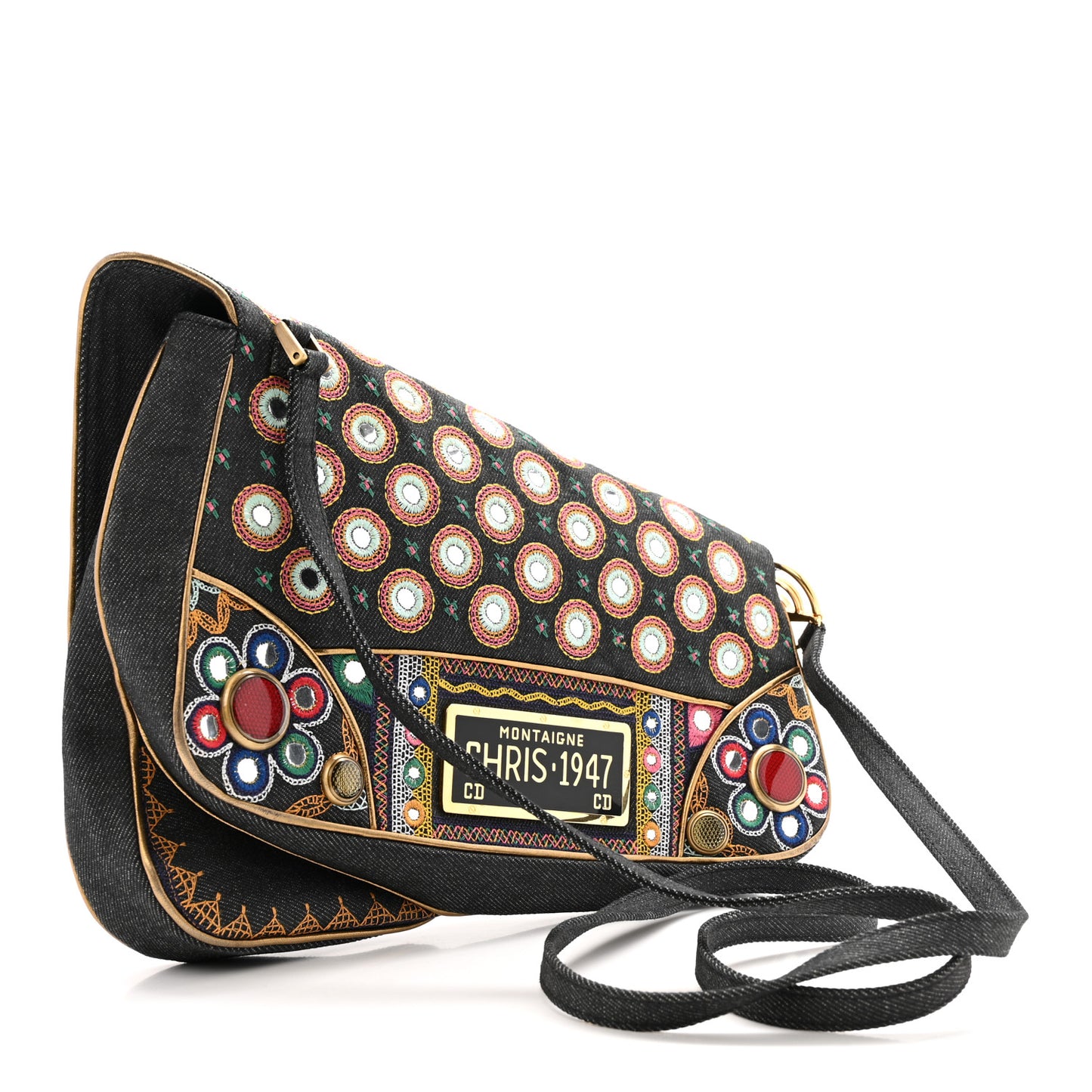 Embroidered Denim Trailer Trash Cadillac Crossbody Saddle Bag