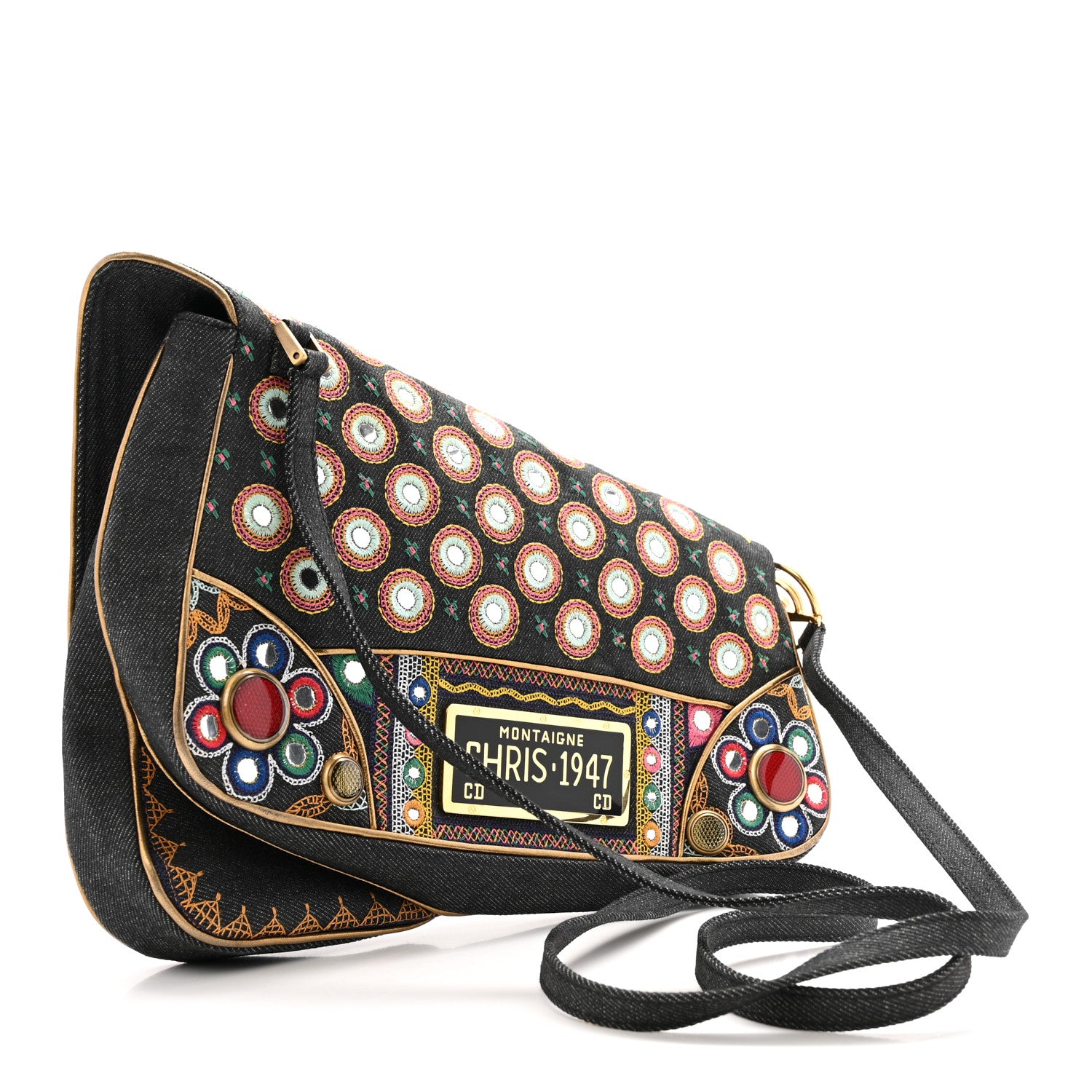 Christian Dior Embroidered Denim Trailer Trash Cadillac Crossbody Saddle Bag 3 of 16
