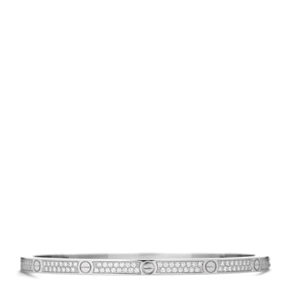 Cartier 18K White Gold Diamond Small LOVE Paved Bracelet 17 3 of 5