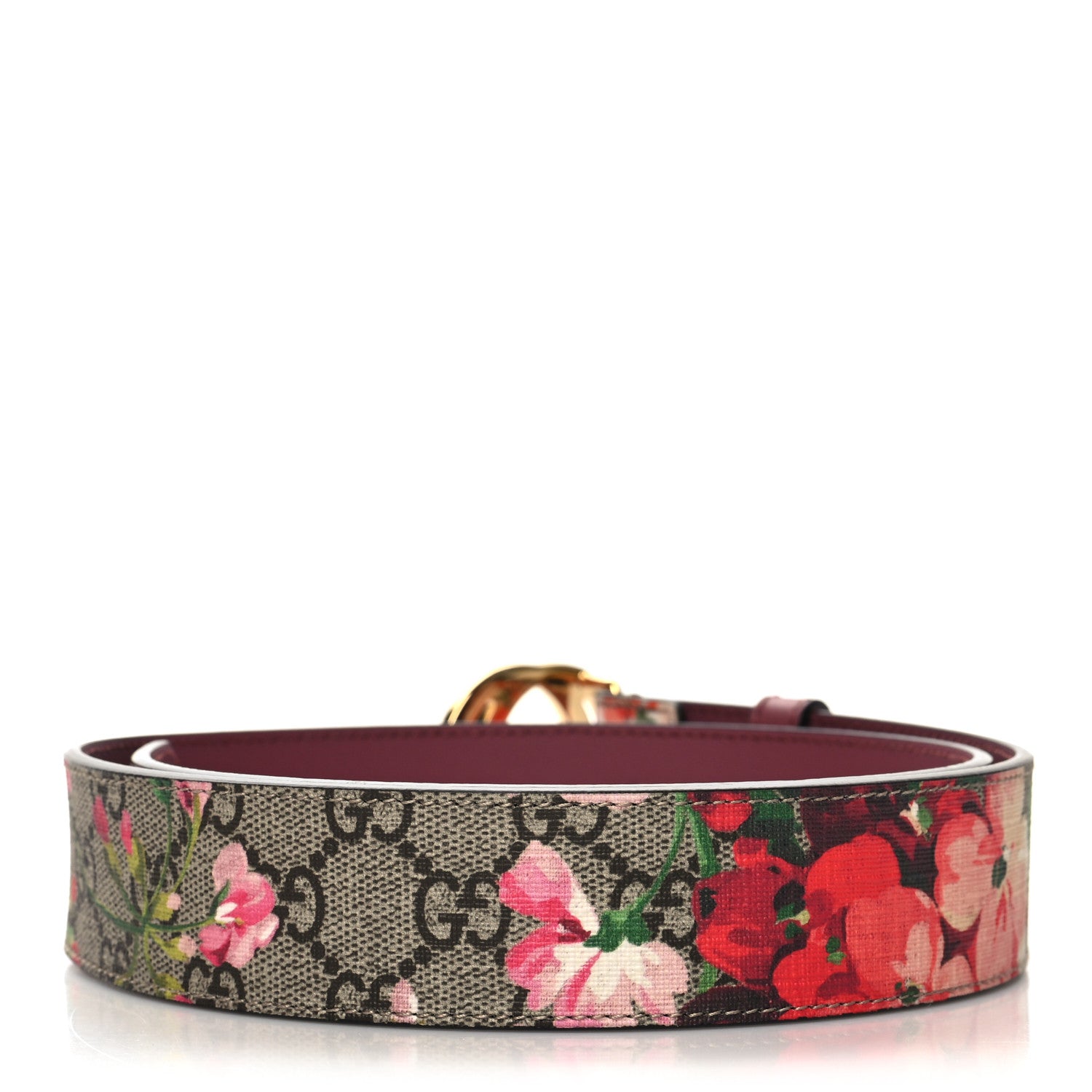 Gucci GG Supreme Monogram Blooms Moon Calfskin Interlocking G 37mm Belt 80 32 Beige Ebony Multicolor Dry Rose 2 of 6