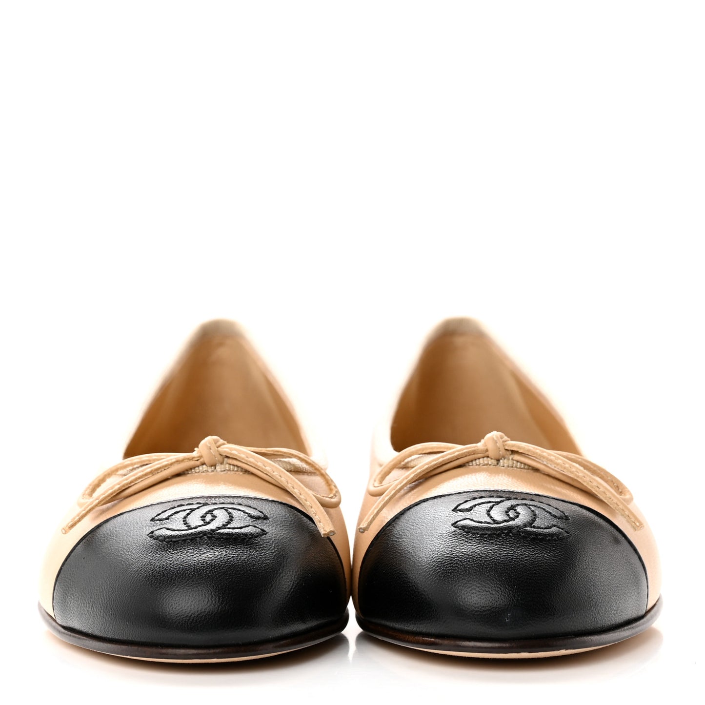 Lambskin Cap Toe CC Ballerina Flats 36.5 Beige Black