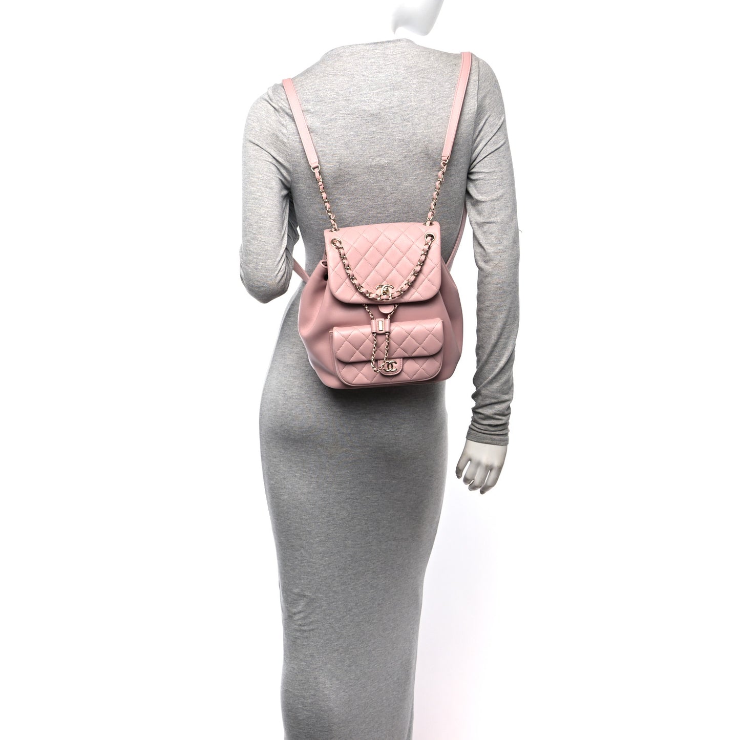 Lambskin Quilted Large Duma Drawstring Backpack Light Pink