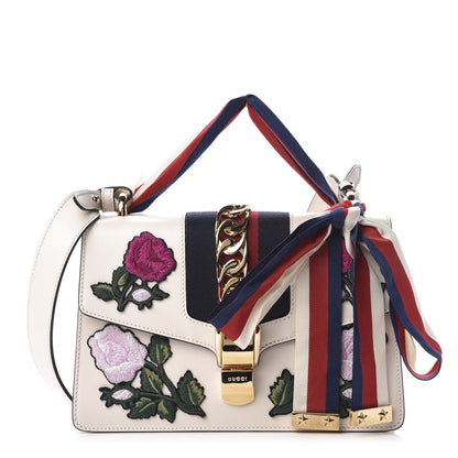 Gucci Calfskin Embroidered Small Sylvie Shoulder Bag White 1 of 13