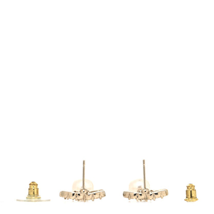 Chanel Crystal Pearl CC Drop Earrings Gold 3 of 4