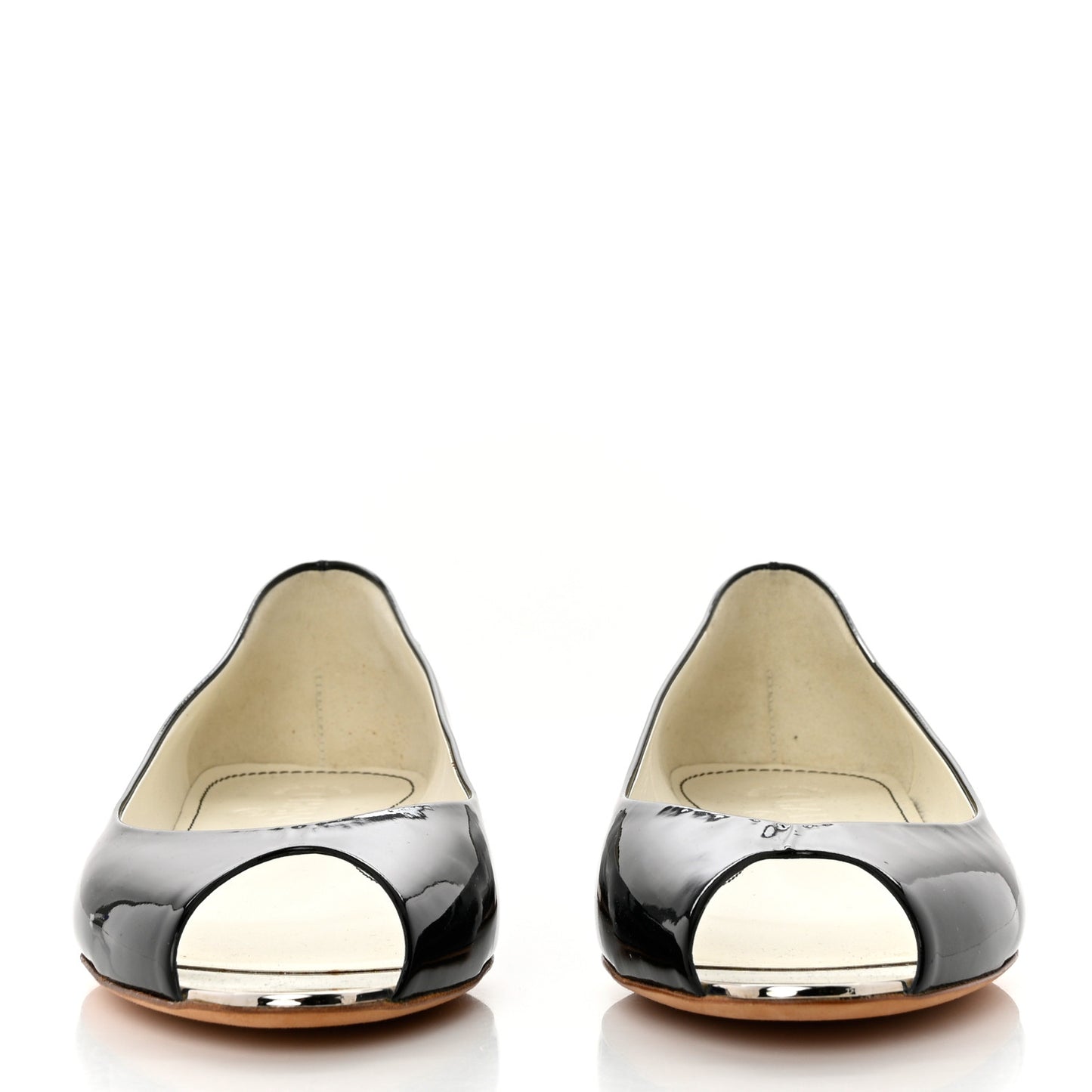 Patent Mirrored Peep Toe Flats 40 Black