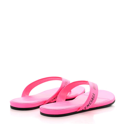Balenciaga Calfskin Logo Thong Sandals 35 Neon Pink 4 of 8