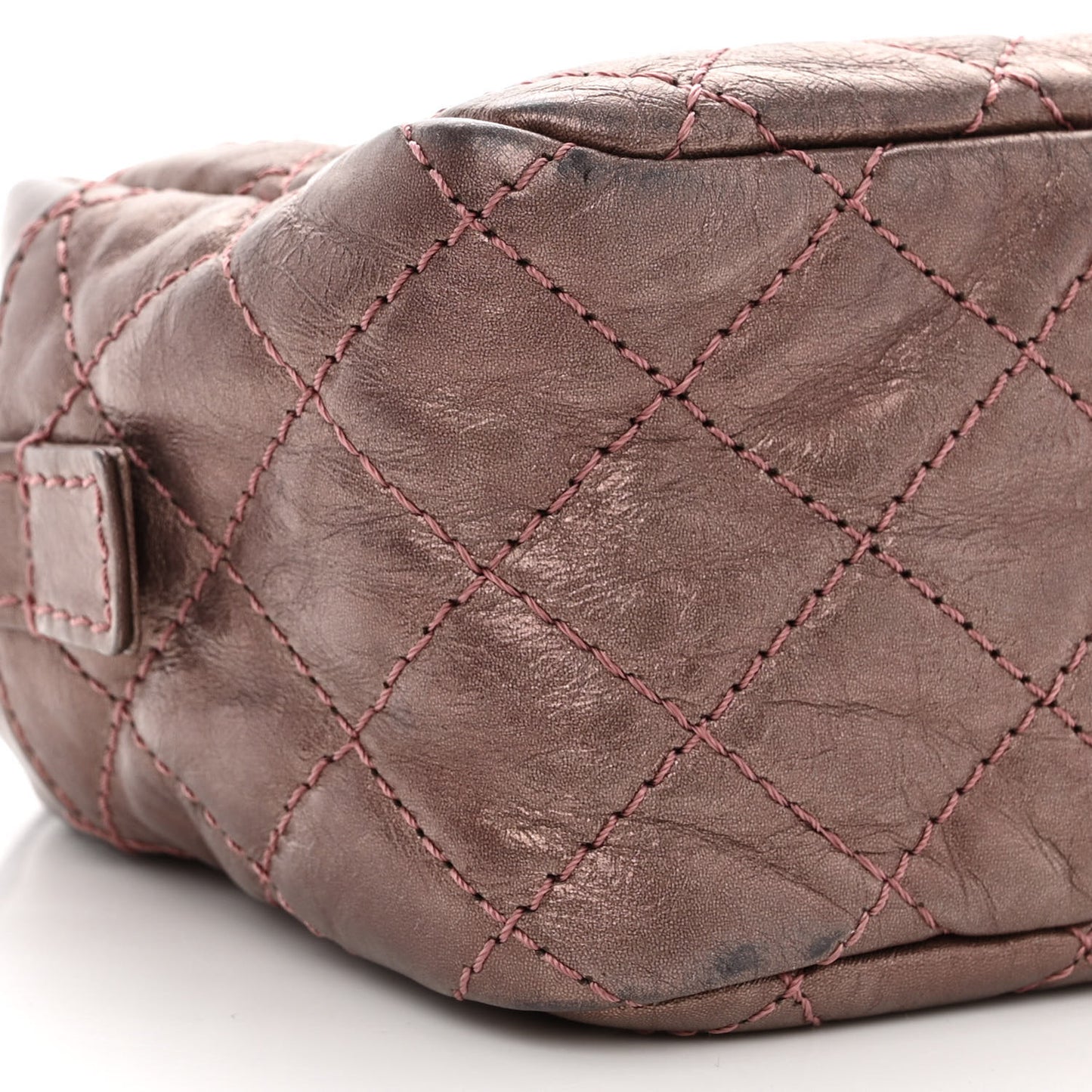 Metallic Aged Calfskin Quilted Small Reissue Camera Case Rose Fonce