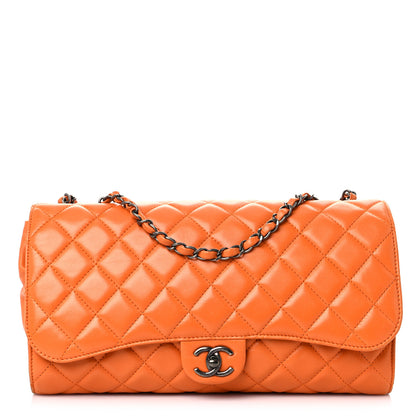 Chanel Lambskin Quilted Jumbo Grocery By Chanel Drawstring Shopping Bag Orange 1 of 21