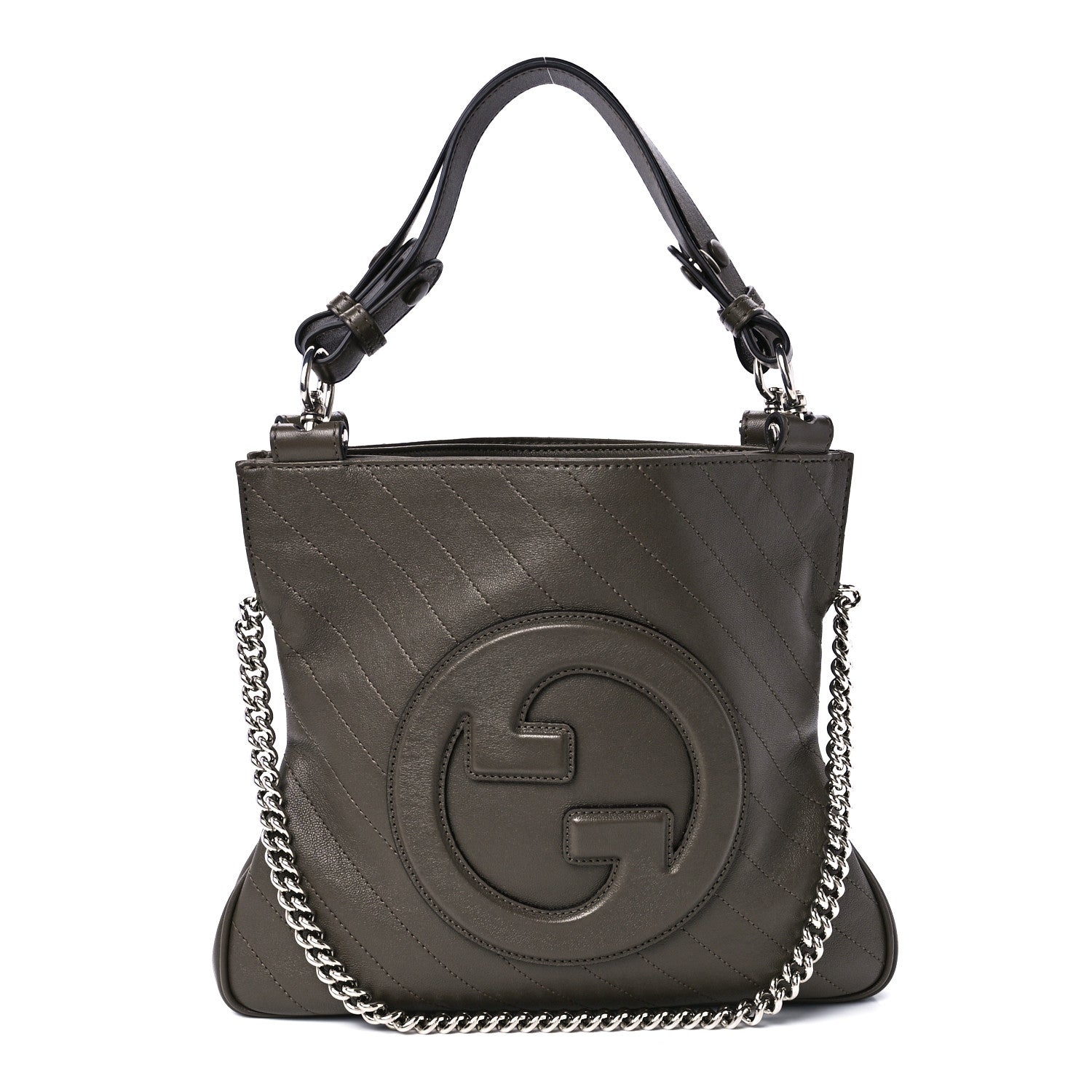 Gucci Sakai Be Green Calfskin Diagonal Stitched Small Blondie Tote Craclet Brown 1 of 14