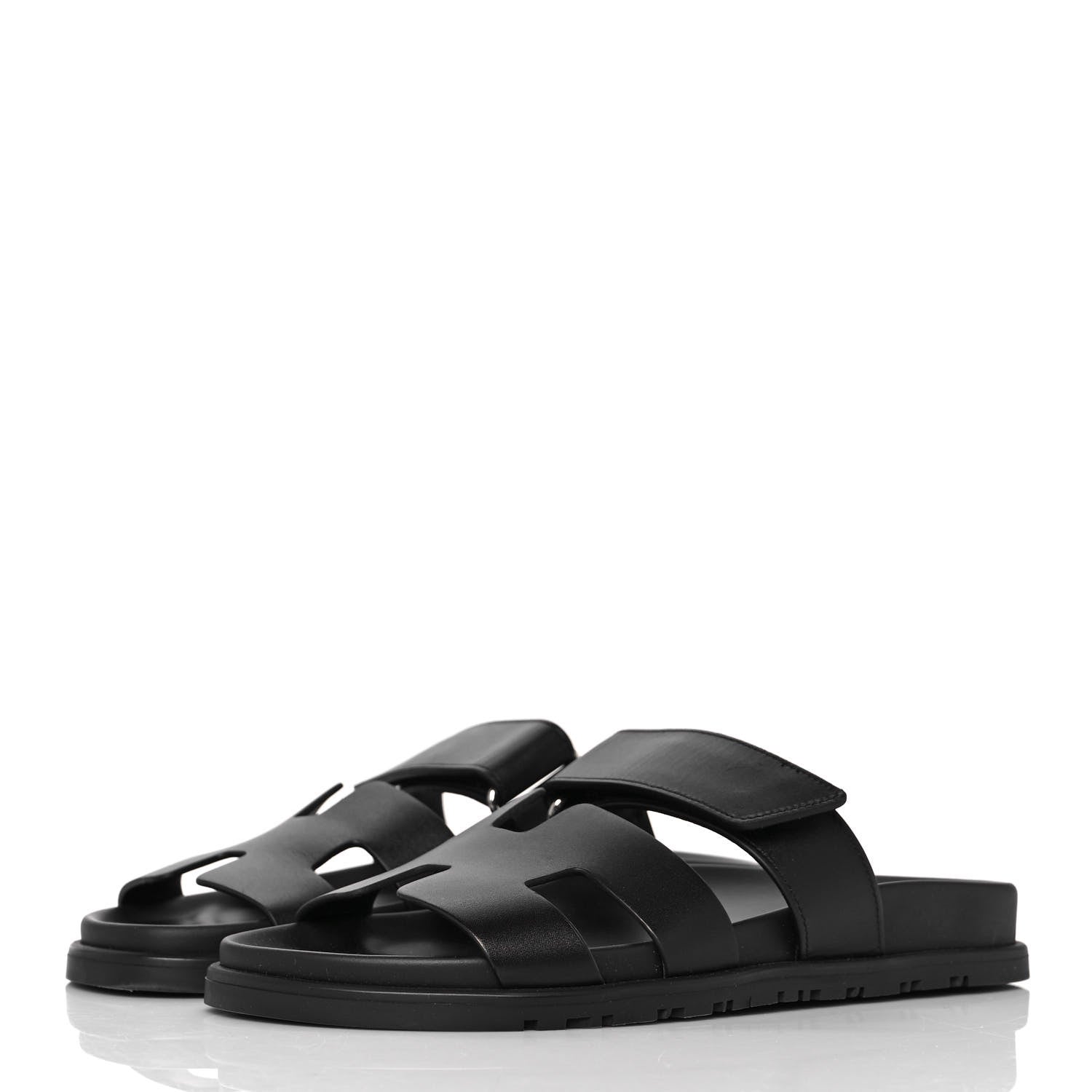 Hermes Calfskin Womens Chypre Sandals 37 Black 3 of 9