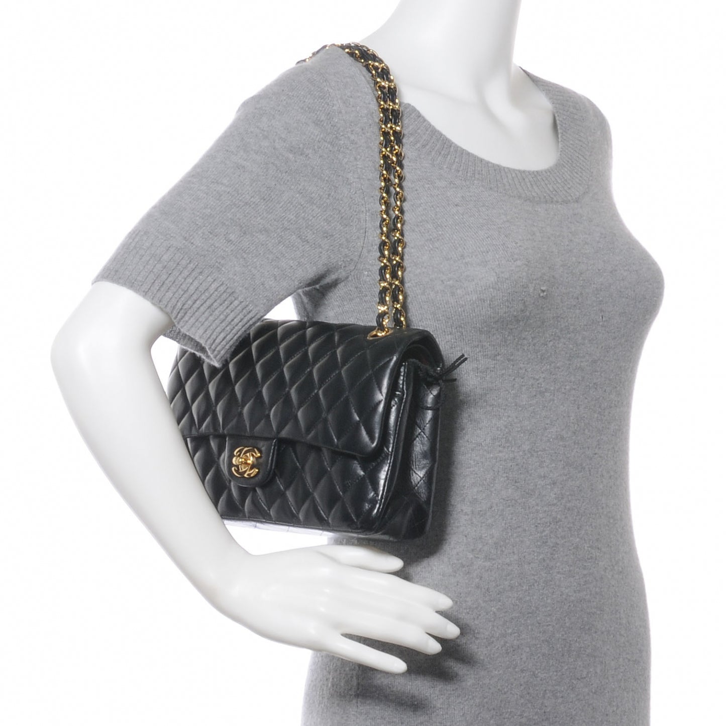 Lambskin Medium Double Flap Black