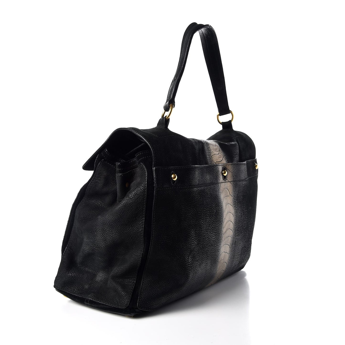 Nubuck Croc Embossed Large Muse Two Black Gold