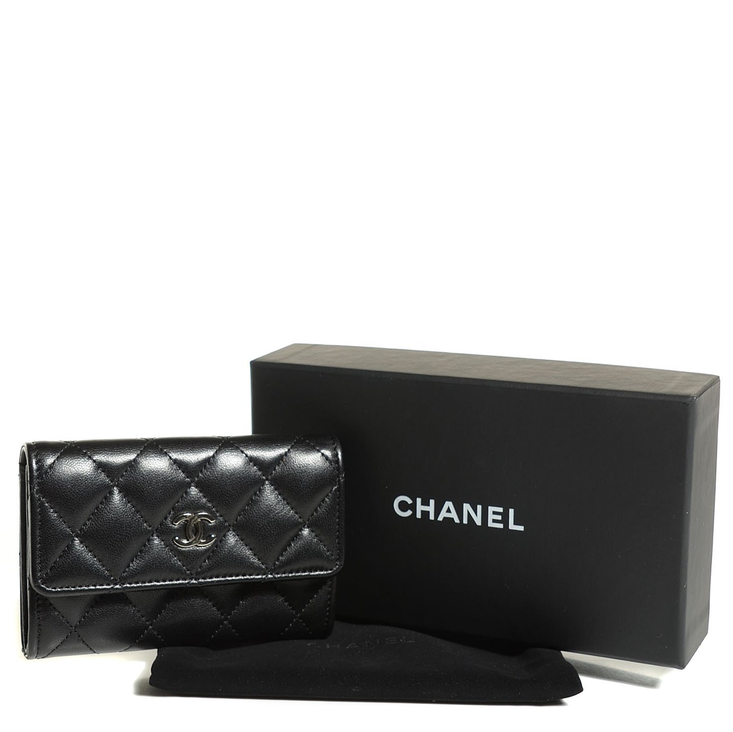Lambskin Quilted Flap Card Holder Black