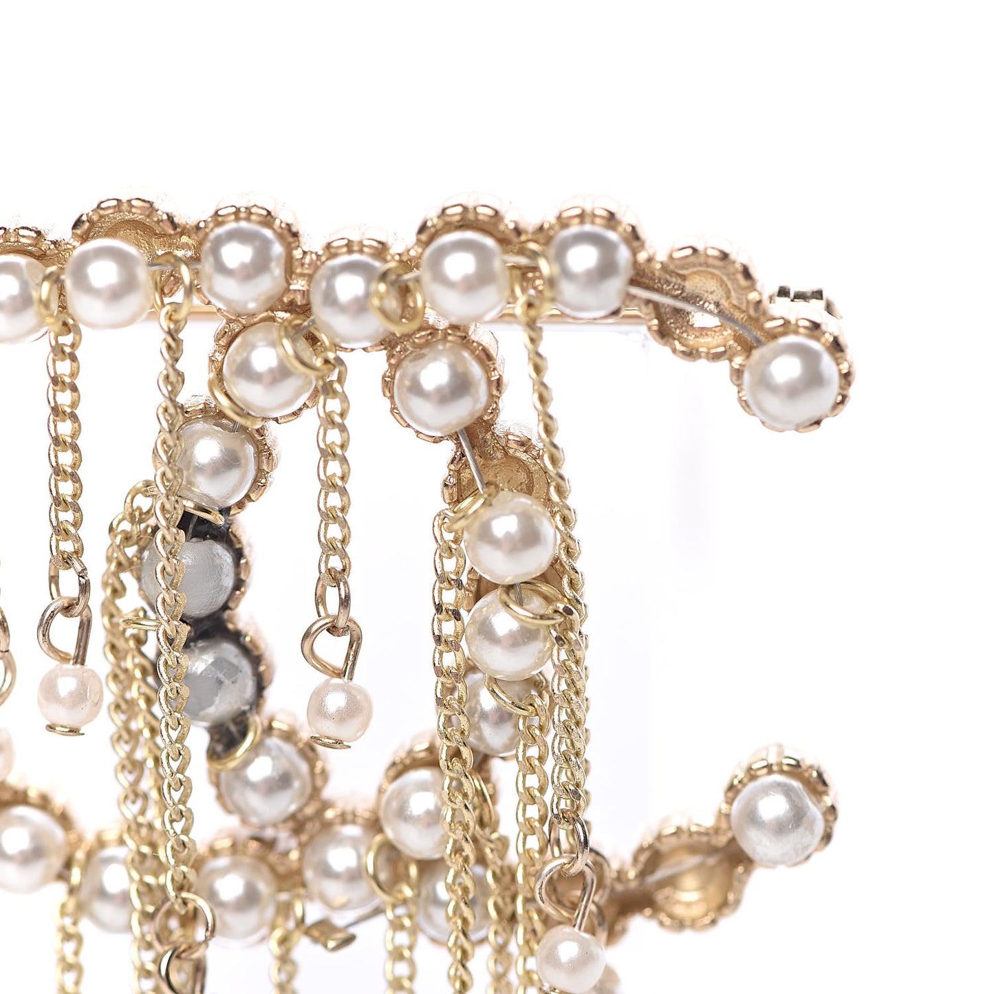 Pearl CC Dangle Brooch Gold