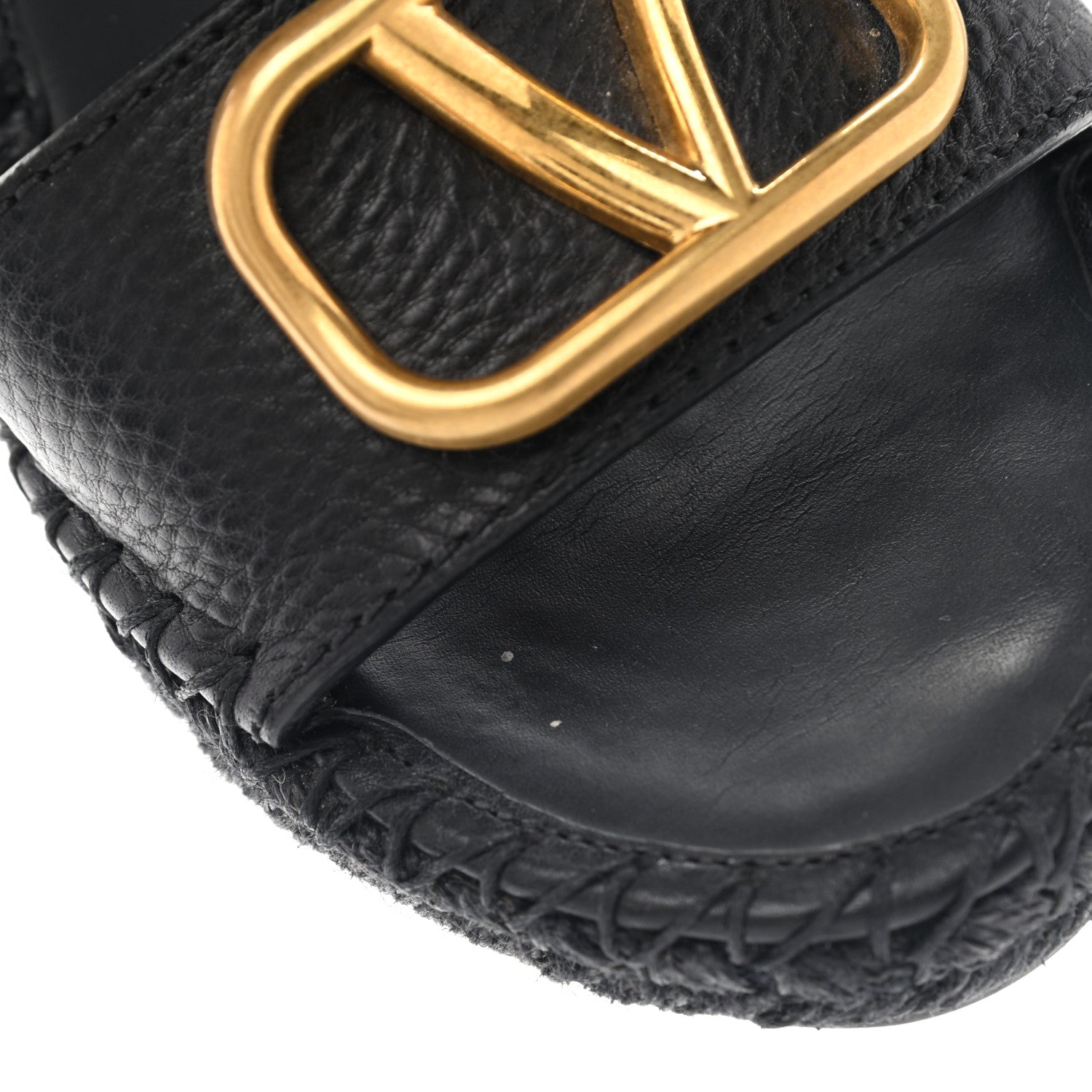 Valentino Garavani Grainy Cowhide VLogo Ankle Wrap Espadrille Wedge Sandals 41 Black 9 of 11