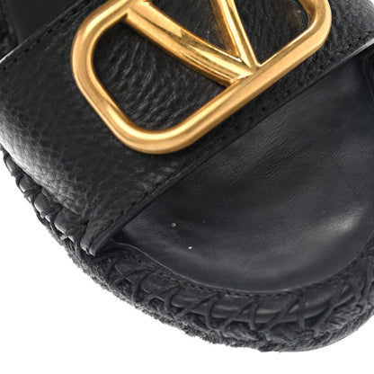 Valentino Garavani Grainy Cowhide VLogo Ankle Wrap Espadrille Wedge Sandals 41 Black 9 of 11