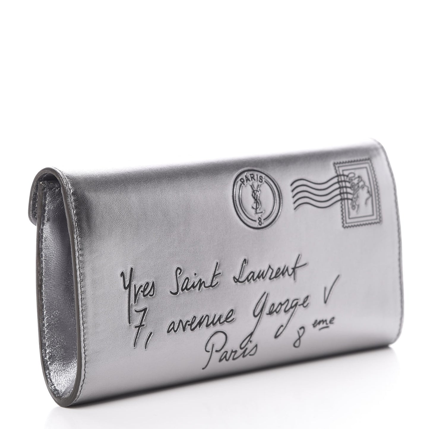 Metallic Calfskin Y-Mail Clutch Silver