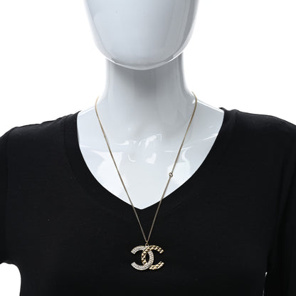 Chanel Crystal Metal Quilted CC Pendant Necklace Gold 2 of 5