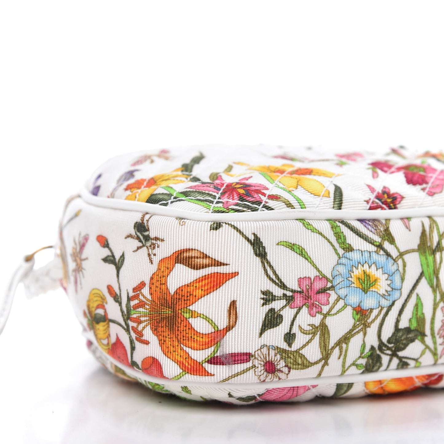 Canvas Flora Floral Trapuntata Small Zumi Dome Shoulder Bag White
