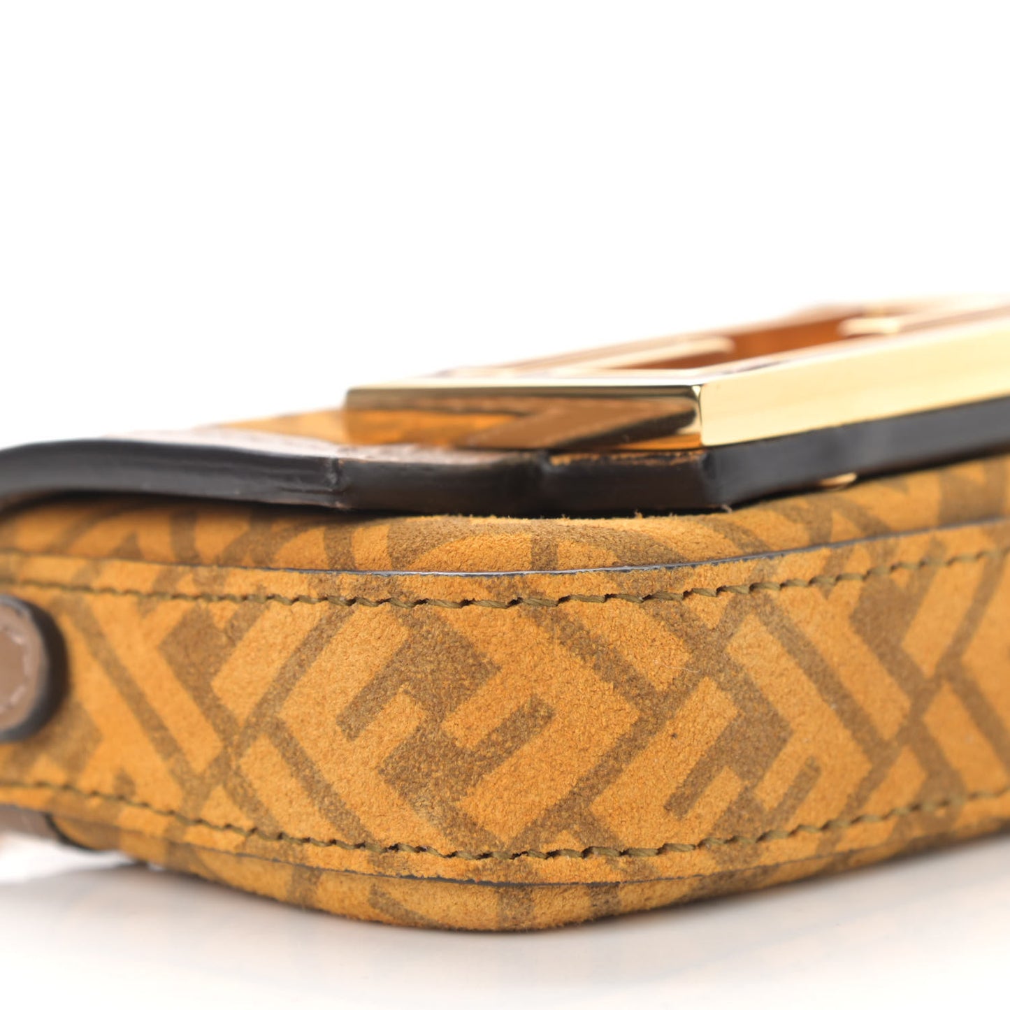 Suede Vitello Ceylon FF Nano Maxi Buckle Baguette Charm Giallo Sand