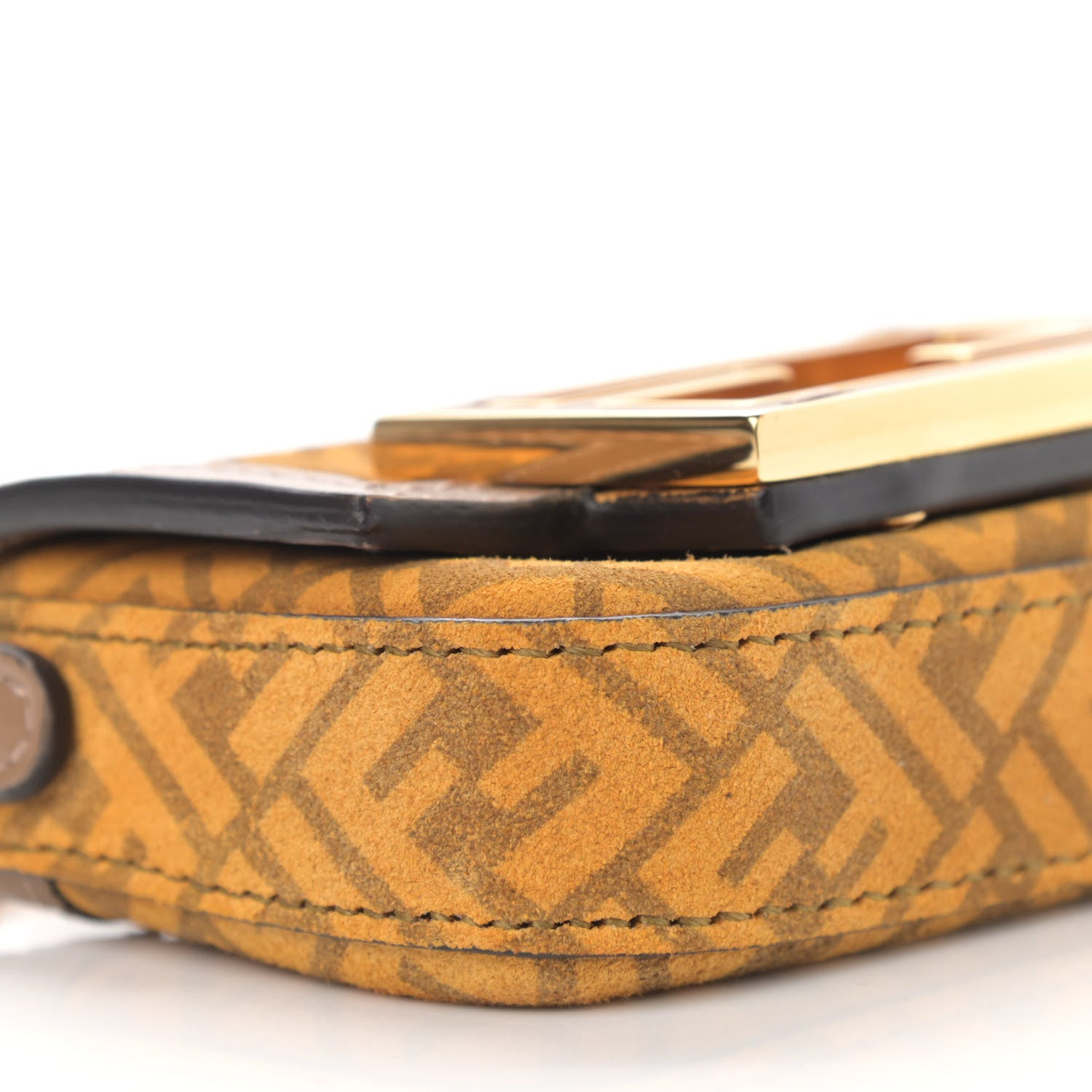 Fendi Suede Vitello Ceylon FF Nano Maxi Buckle Baguette Charm Giallo Sand 9 of 11