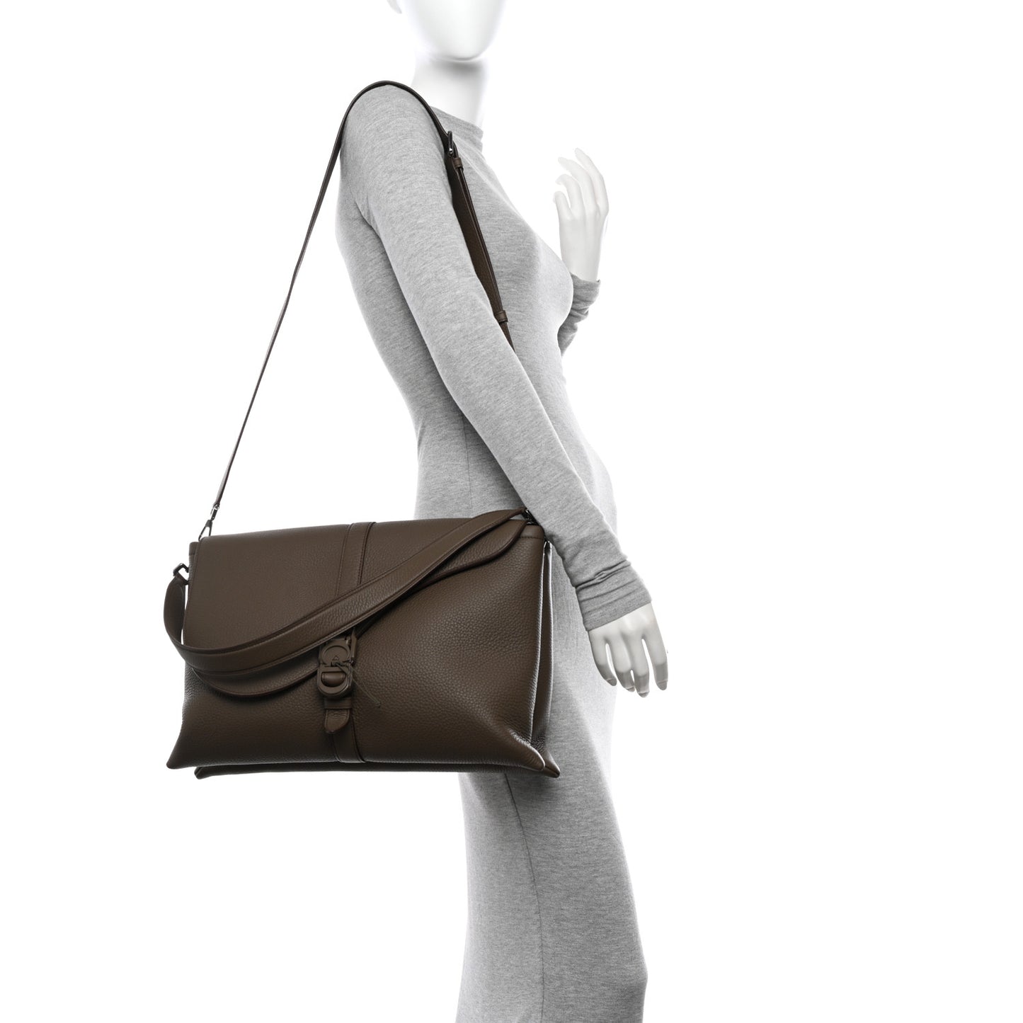 Grained Calfskin Mens Pillow Bag Khaki