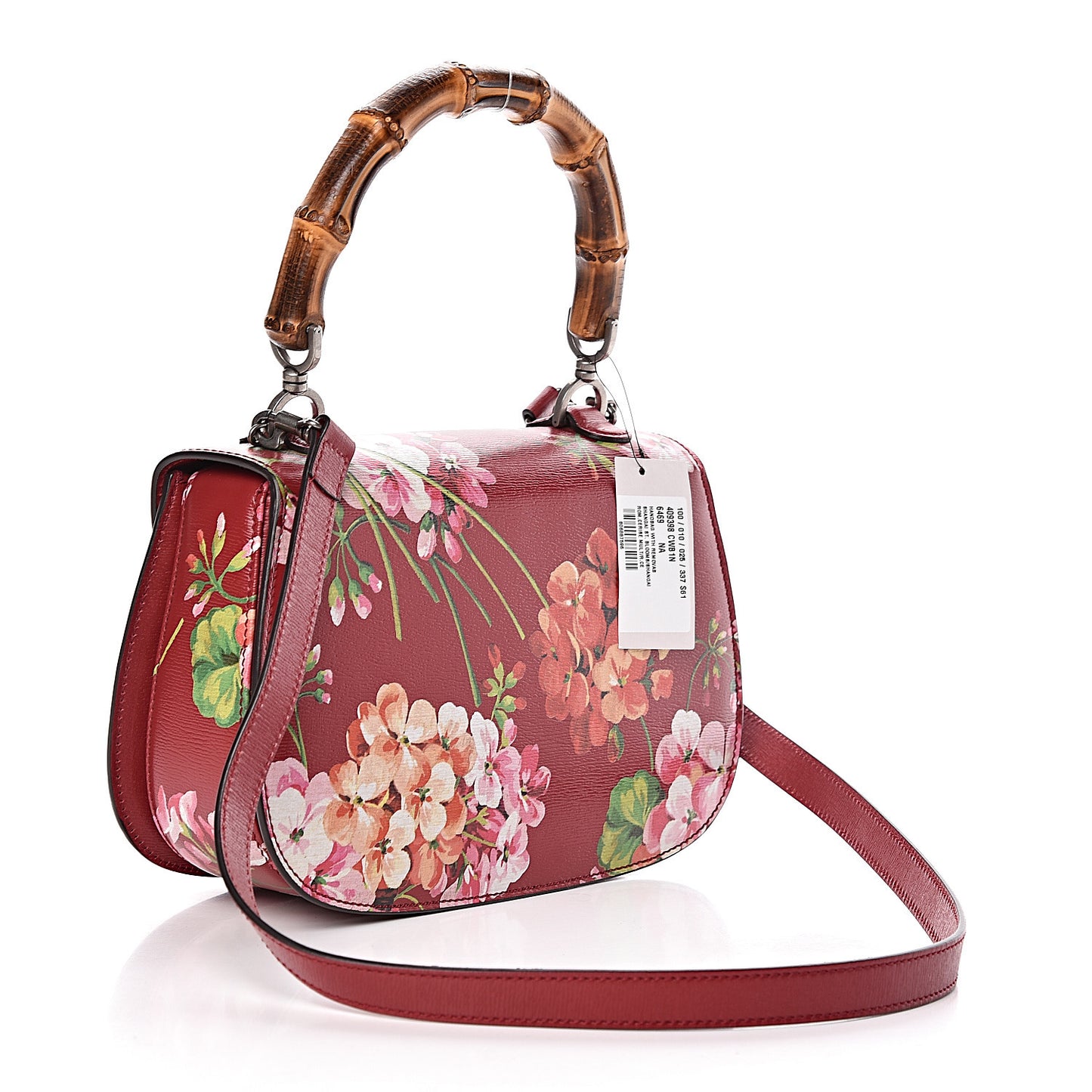 Shangai Calfskin Blooms Print Small Classic Bamboo Top Handle Bag Romantic Ceries Multicolor