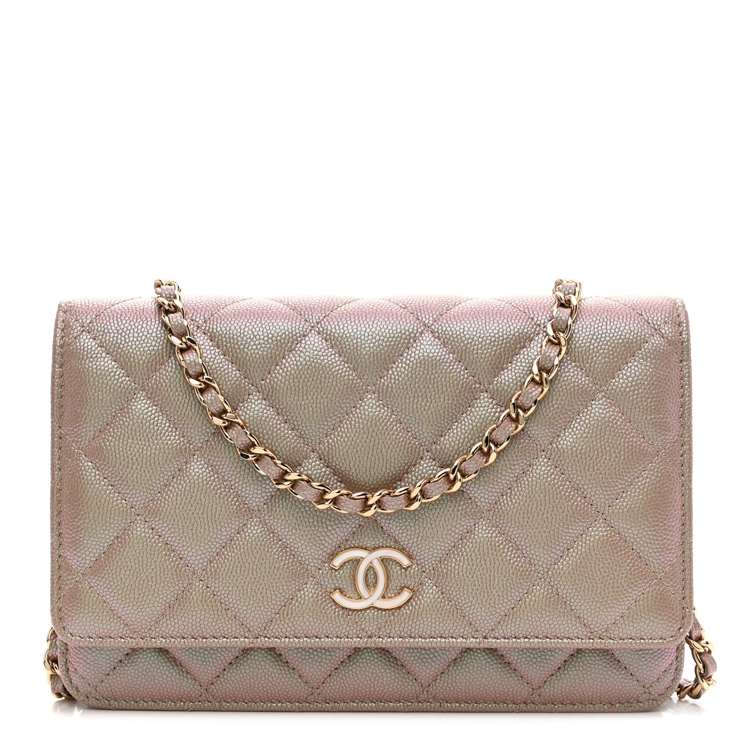 Chanel Iridescent Caviar Quilted Wallet on Chain WOC Beige 1 of 11