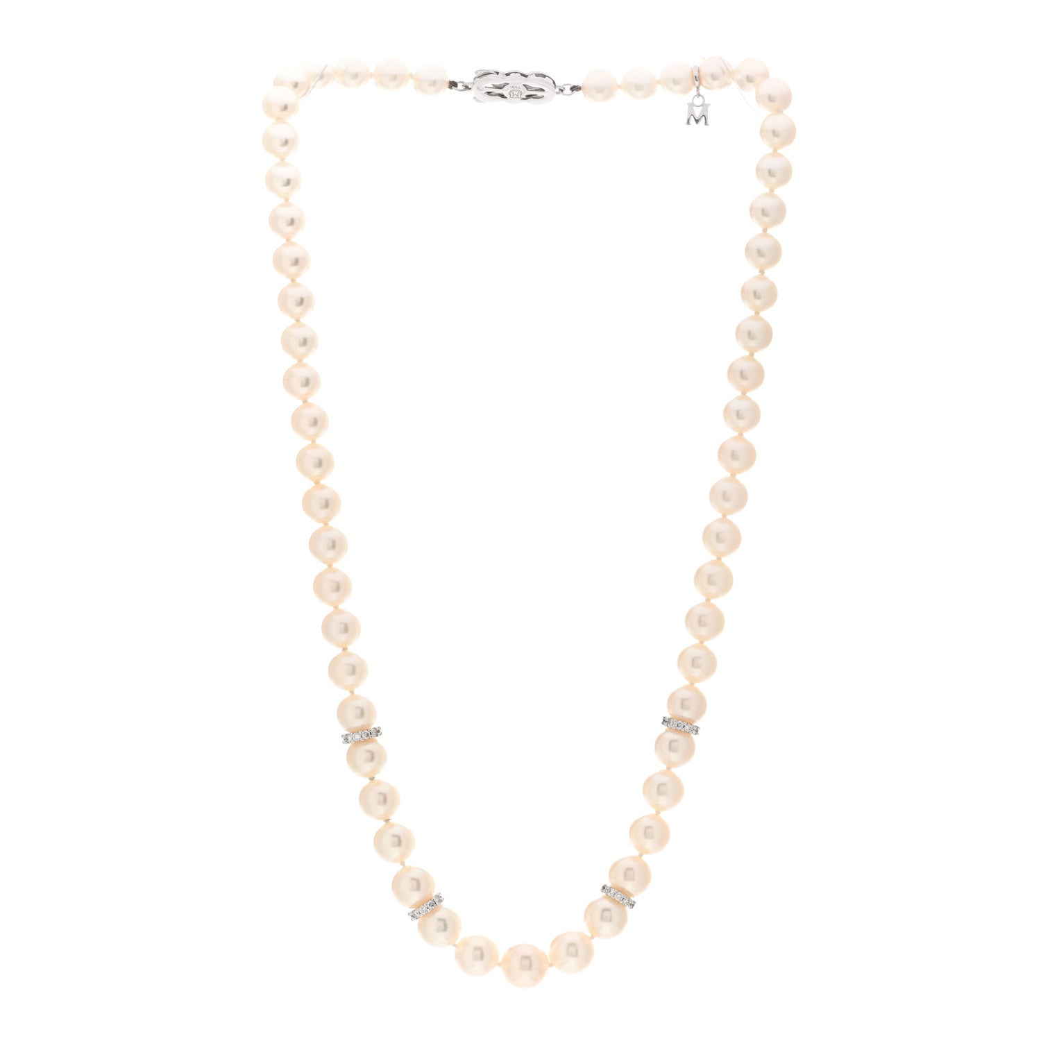 Mikimoto 18K White Gold Diamond Akoya Pearl 7-9mm Graduated Strand Rondelle Necklace 3 of 4