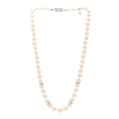 Mikimoto 18K White Gold Diamond Akoya Pearl 7-9mm Graduated Strand Rondelle Necklace 3 of 4