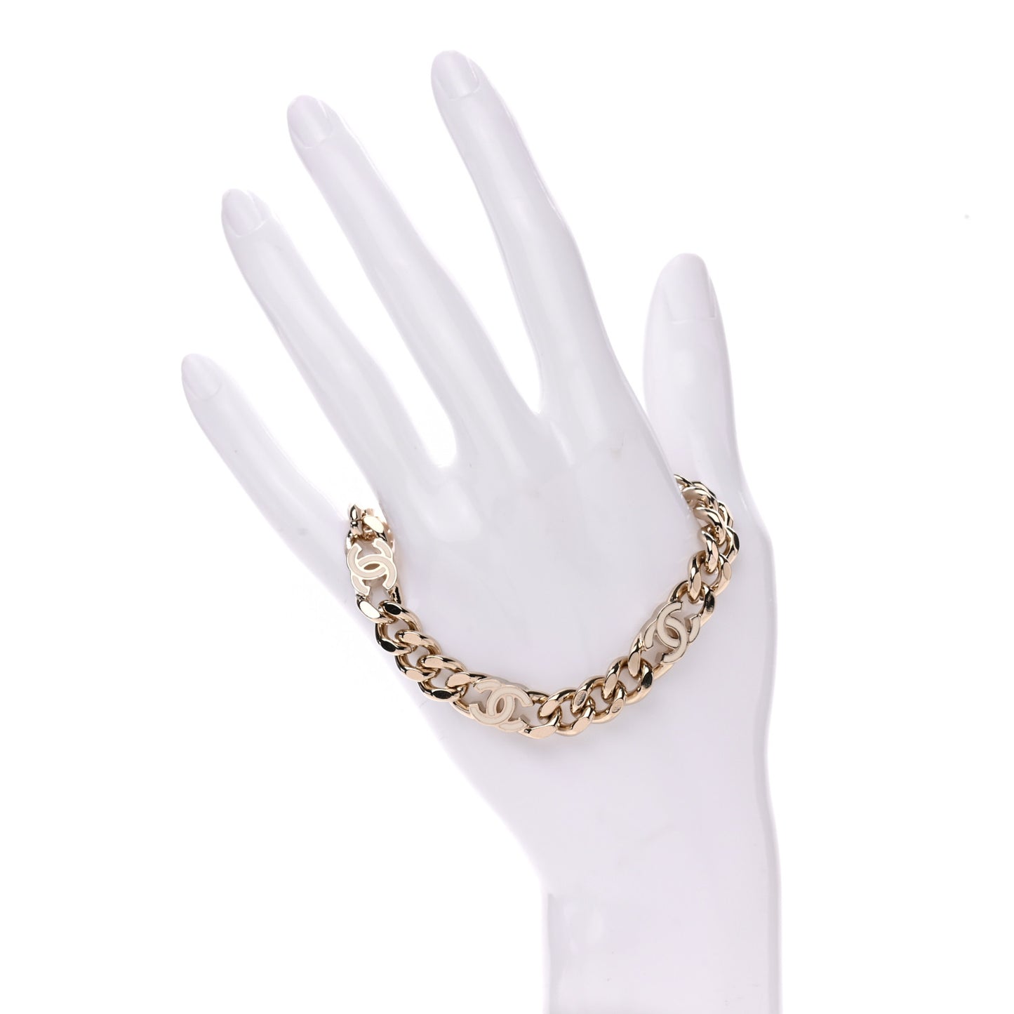 Enamel Metal CC Chain Bracelet Gold White