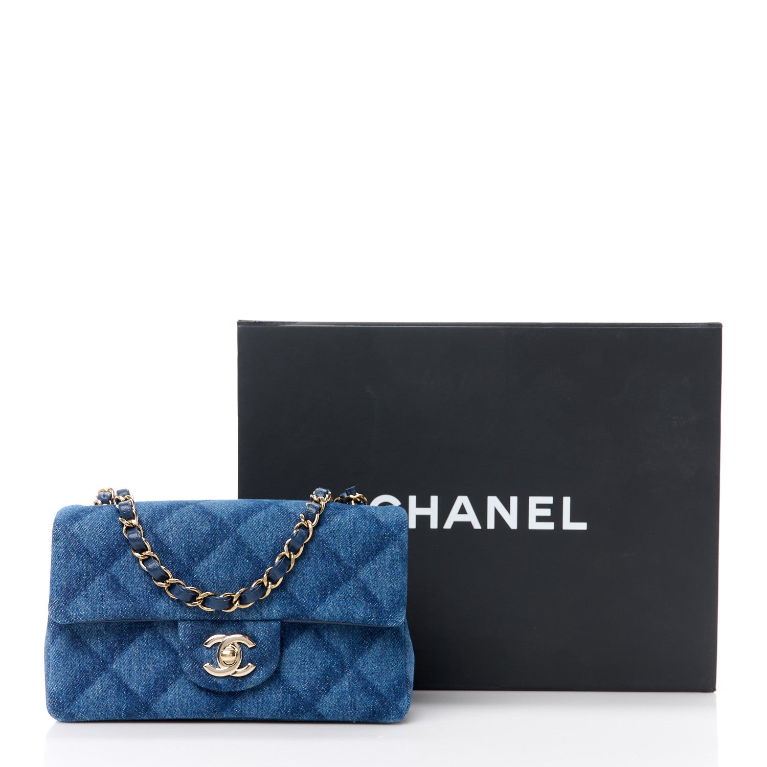 Chanel Printed Denim Quilted Mini Rectangular Flap Dark Blue 11 of 11