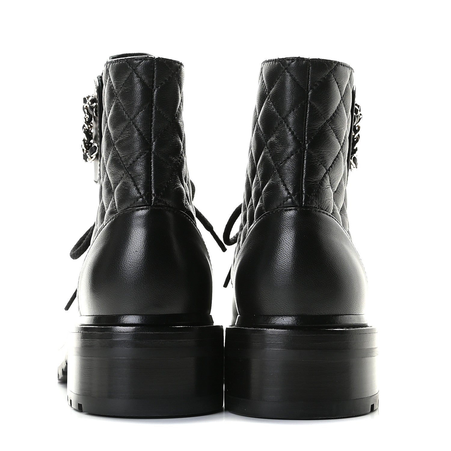 Chanel Shiny Lambskin Quilted Lace Up Combat Boots 36 Black 5 of 11