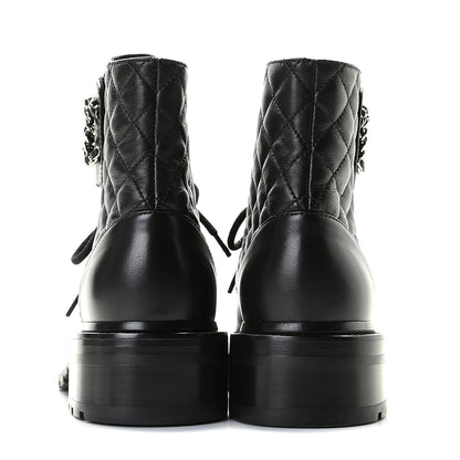 Chanel Shiny Lambskin Quilted Lace Up Combat Boots 36 Black 5 of 11