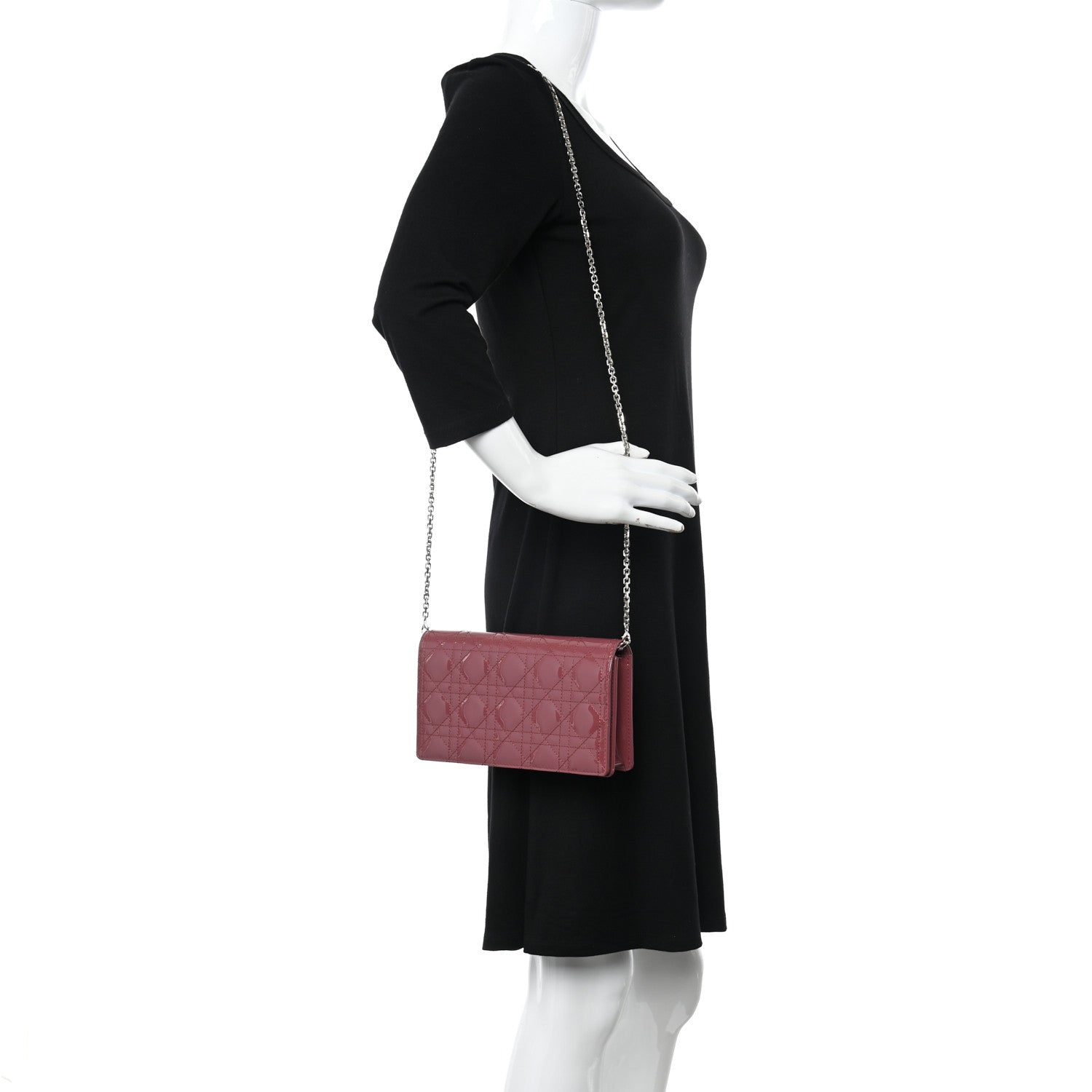 Christian Dior Patent Cannage Lady Dior Clutch Mallow Rose 2 of 14